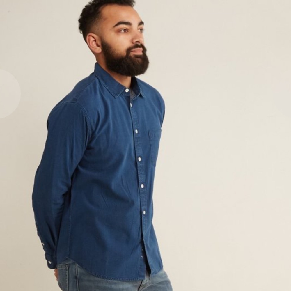 Corridor New York White Pindot Men's Casual Button-Up Shirt Washed Indigo Blue - Picture 3 of 9